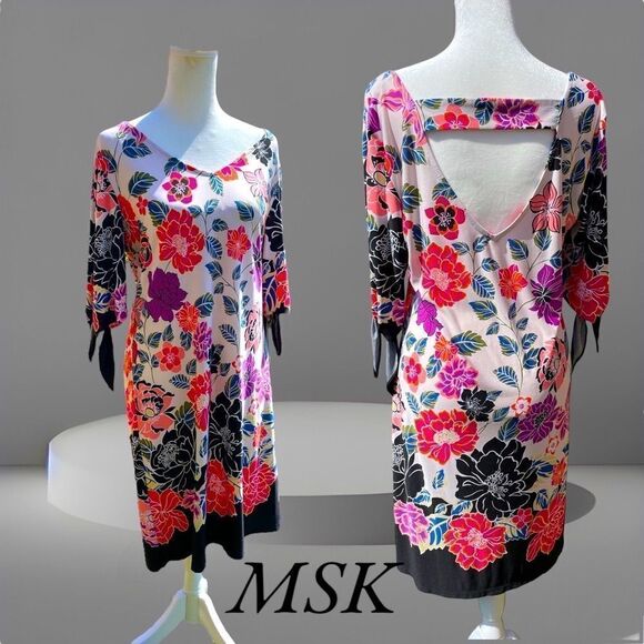MSK l MIDI Dress l Sexy Slit-tie Sleeve l Soft Stretch l Easy care l 4 l EUC - Picture 1 of 11